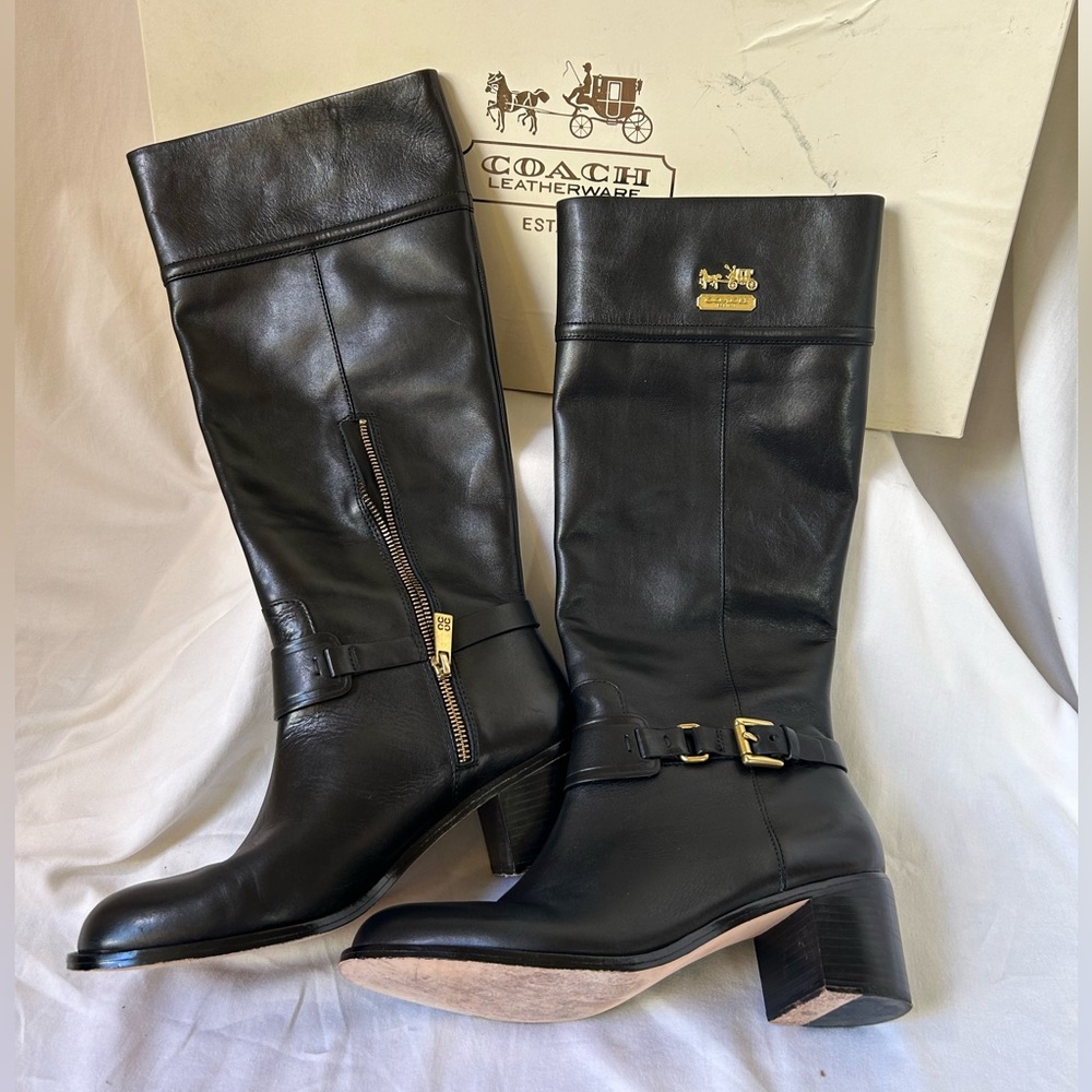 Coach Black Leather Sapphire Calf Boots Q1298